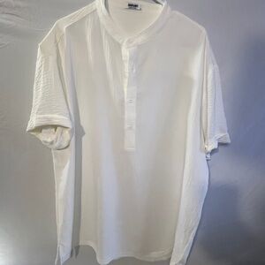 COOFANDY Men's White Short-Sleeve Band Collar Button Down Shirt